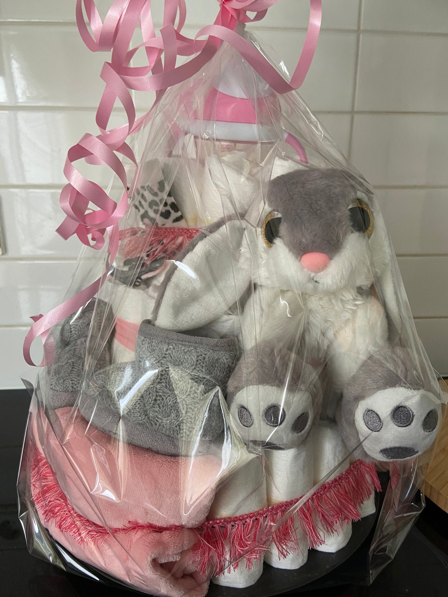 Luiertaart grijs/roze 3laags