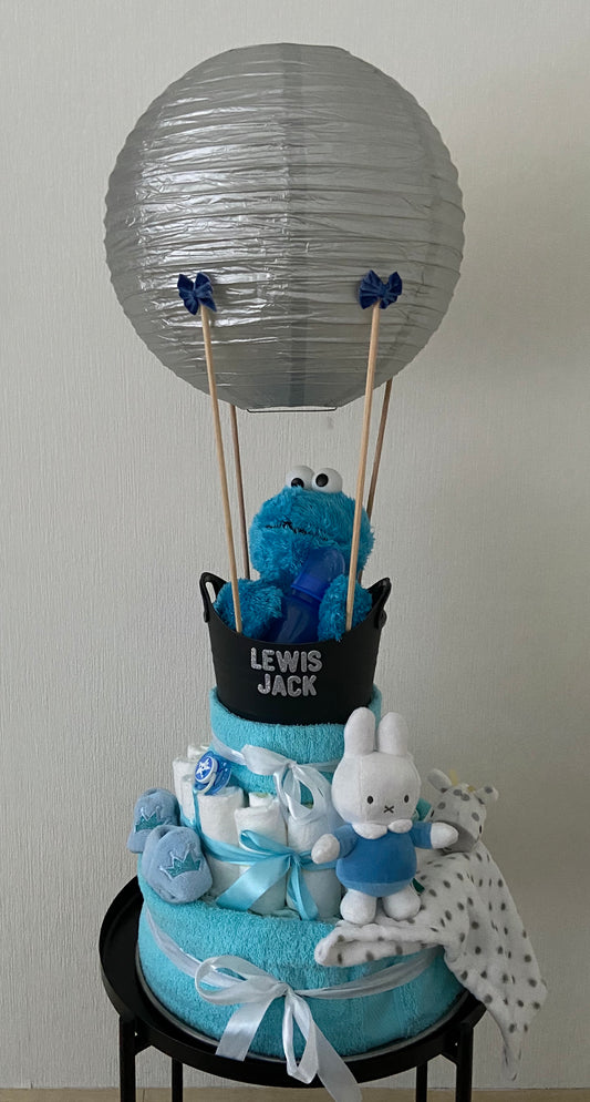 Luiertaart luchtballon blauw Koekiemonster & Nijntje