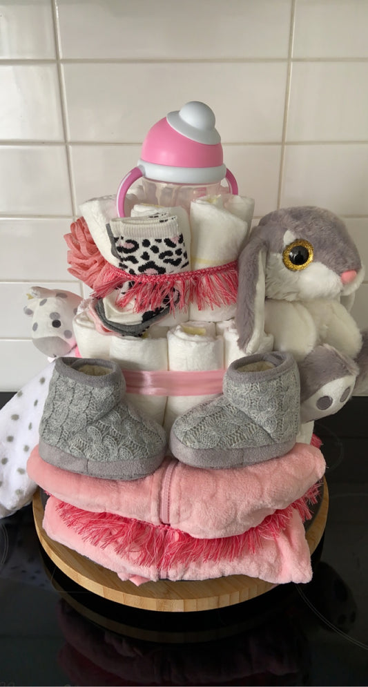 Luiertaart grijs/roze 3laags