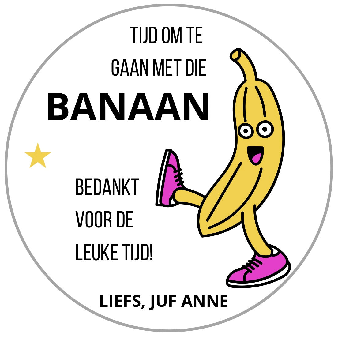 Sticker afscheid met naam - tijd om te gaan met die banaan